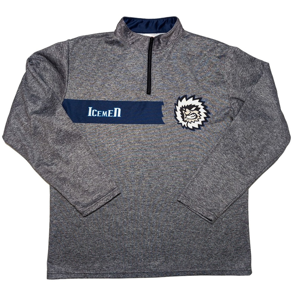 ATHLETIC KNIT Evansville Icemen ECHL Hockey 1/4 Zip Pullover Gray Large L